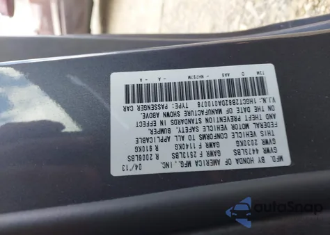 2013 Honda Accord Ex-L V-6 z USA, uszkodzony, nr VIN 1HGCT2B82DA010078